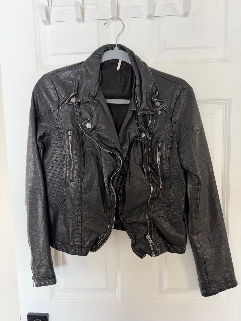 Free People Black Faux Leather Moto Jacket